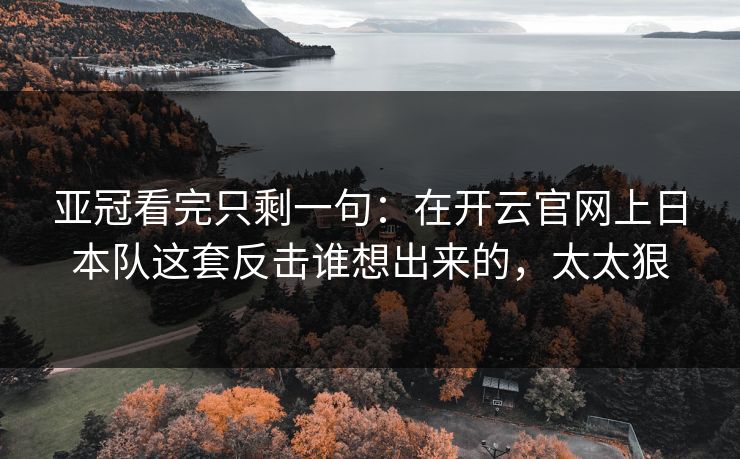 亚冠看完只剩一句：在开云官网上日本队这套反击谁想出来的，太太狠